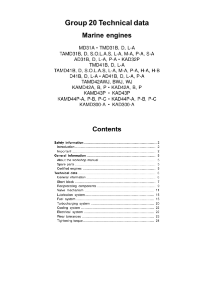 Volvo Penta 31 32 41 42 43 44 300 Series Marine Engines Technical Data Manual - Image 3