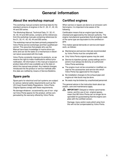 Volvo Penta 31 32 41 42 43 44 300 Series Marine Engines Technical Data Manual - Image 7
