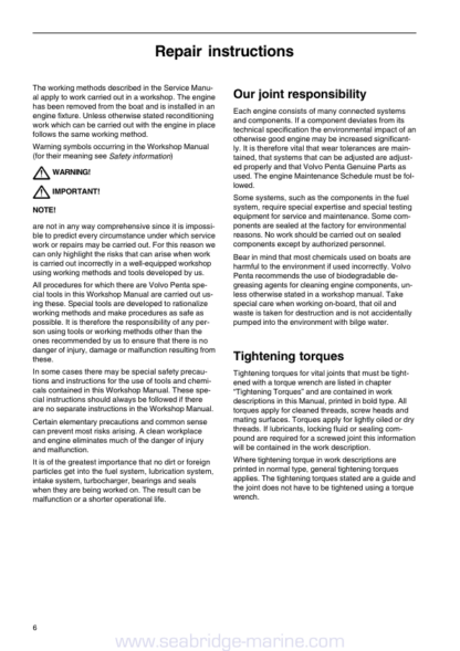 Volvo Penta D4 D6 Marine Engines Operators Manual - Image 8