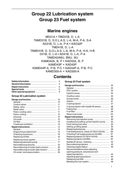 Volvo Penta KAD42 Marine Engines Fuel Lubrication Systems Workshop Manual - Image 3