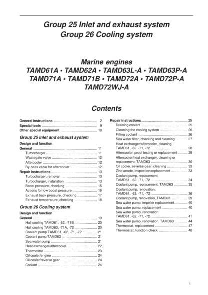 Volvo Penta TAMD61A TAMD62A TAMD63P A Marine Engines Inlet Exhaust Cooling System Manual - Image 3