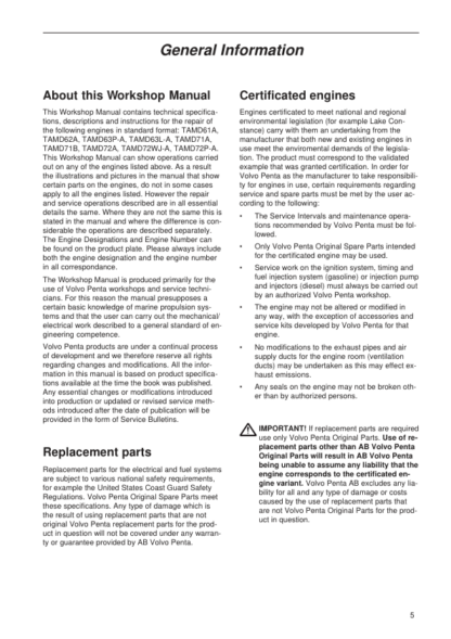 Volvo Penta TAMD61A TAMD62A TAMD63P A Marine Engines Workshop Manual Lubrication System - Image 7