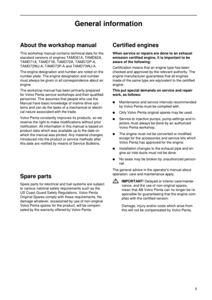 Volvo Penta TAMD61A TAMD62A TAMD71A Marine Engines Technical Data - Image 7