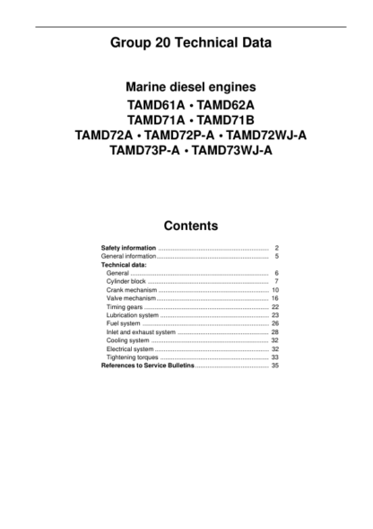Volvo Penta TAMD61A TAMD62A TAMD71A Marine Engines Technical Data - Image 3