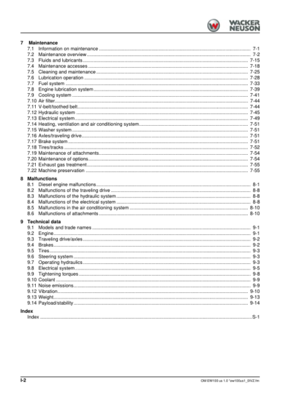 Wacker Neuson EW100 Excavator Operator Manual - Image 5