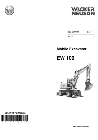 Wacker Neuson EW100 Excavator Operator Manual - Image 2