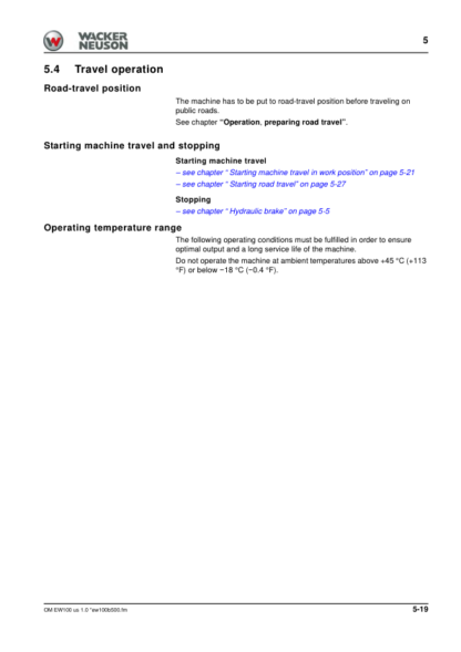Wacker Neuson EW100 Excavator Operator Manual - Image 7
