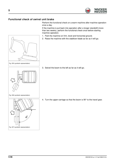 Wacker Neuson EW100 Excavator Operator Manual - Image 8