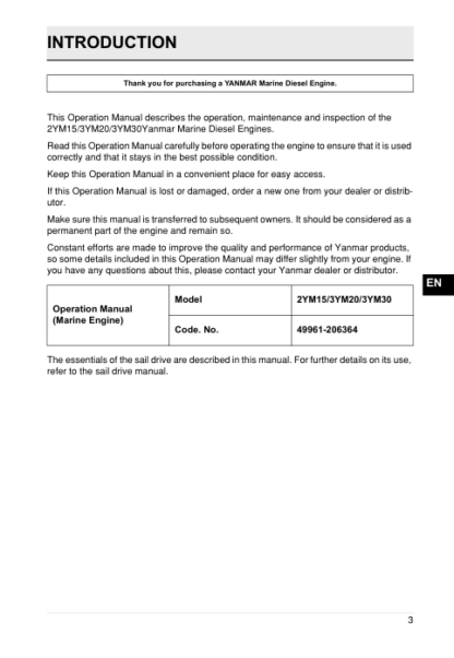Yanmar 3YM30 3YM20 2YM15 Engine Operation Manual - Image 5