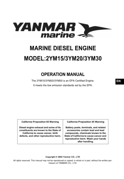 Yanmar 3YM30 3YM20 2YM15 Engine Operation Manual - Image 3