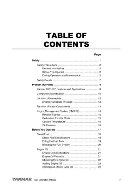 Yanmar 8SY Engine Operation Manual - Image 7