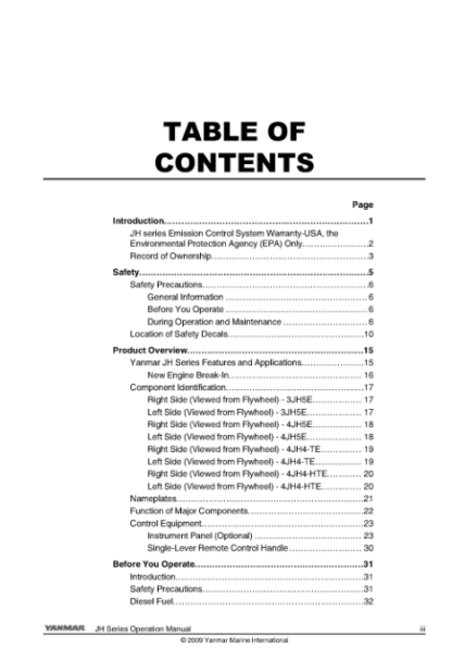 Yanmar JH Series Engine Operation Manual - Image 6