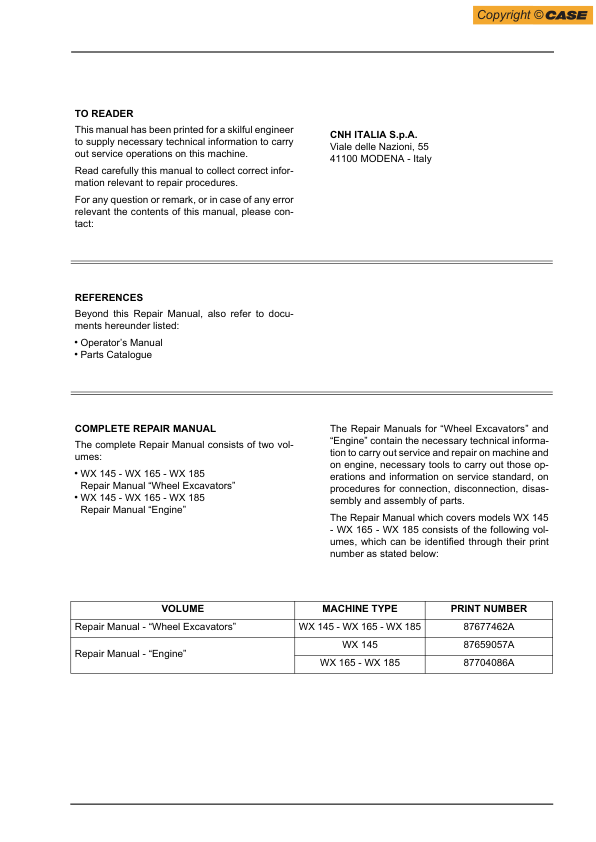 CASE WX145 WX165 WX185 Wheeled Excavator Repair Manual - Image 2