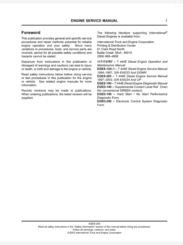 International T 444E Diesel Engine Service Manual 1997-2003 - Image 4