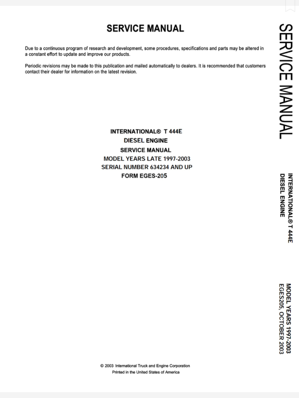 International T 444E Diesel Engine Service Manual 1997-2003 - Image 2
