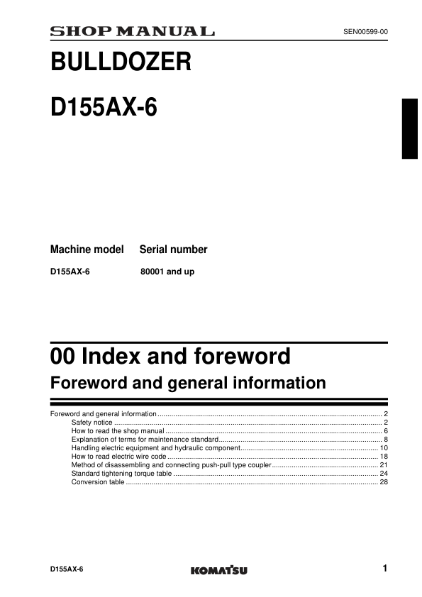 Komatsu D155AX-6 Bulldozer Workshop Manual - Image 12