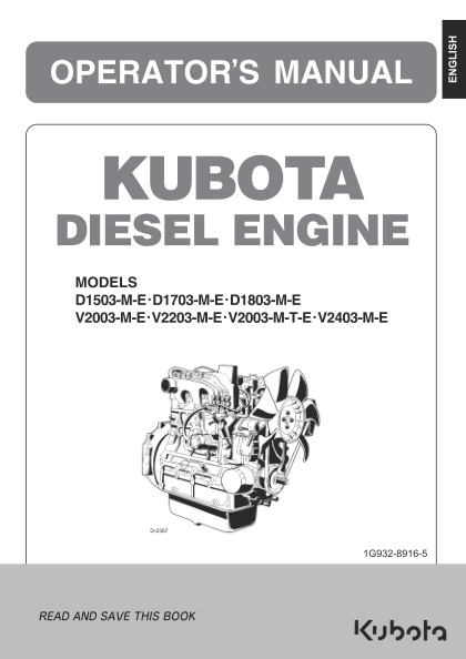 Kubota D1503 ME D1803 ME V2203 M V2403 ME Engines Operators Manual - Image 2