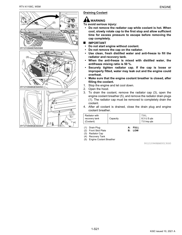 Kubota RTV X1100C Utility Vehicle Workshop Manual Rev 10-2021 - Image 8
