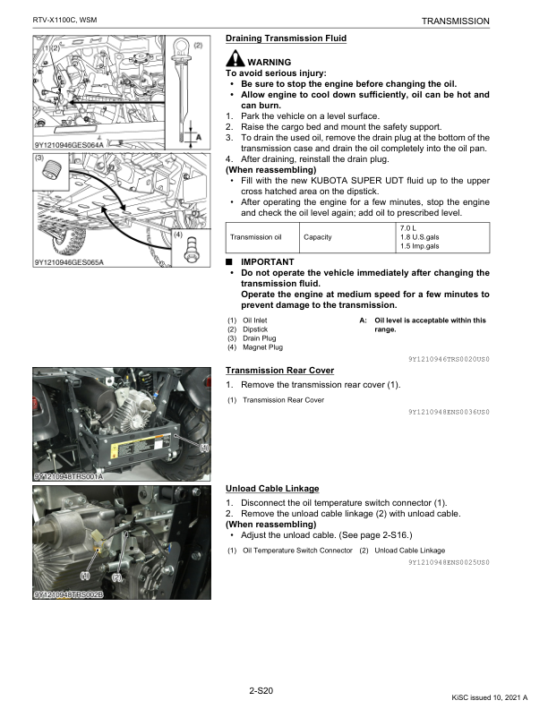 Kubota RTV X1100C Utility Vehicle Workshop Manual Rev 10-2021 - Image 10