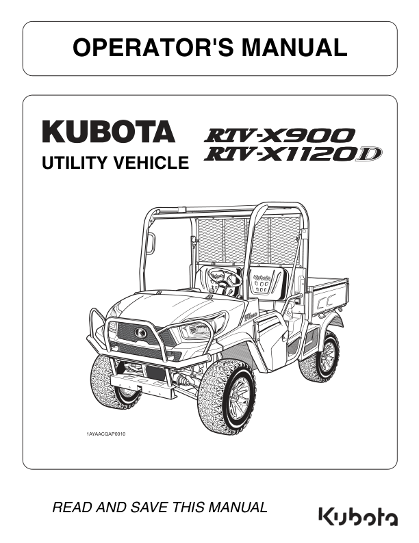 Kubota RTV X900 RTV X1120D Utility Vehicle Operators Manual - Image 2