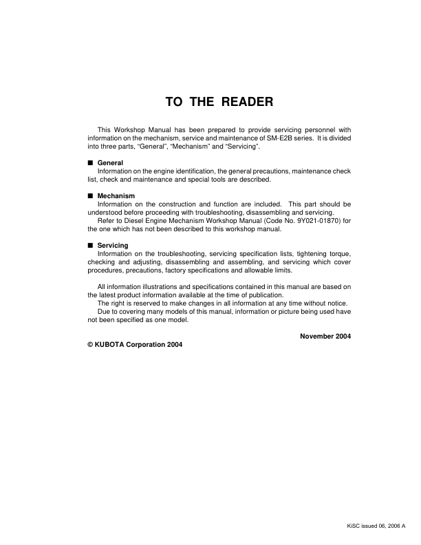 Kubota SM E2B Diesel Engine Workshop Manual - Image 3