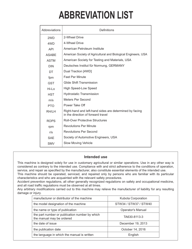 Kubota STW34 STW37 STW40 Tractors Operators Manual - Image 3