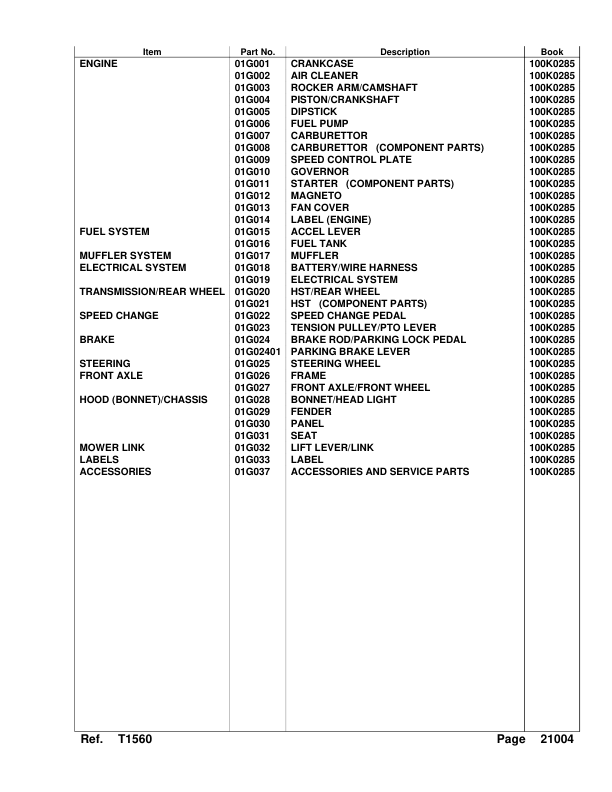 Kubota T1560 Lawn Tractor Parts Catalog Serial 39999 and Below - Image 4