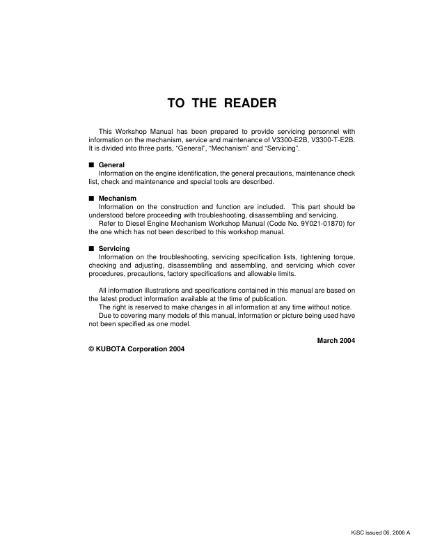 Kubota V3300 E2B V3300 T E2B Engines Repair Manual - Image 3