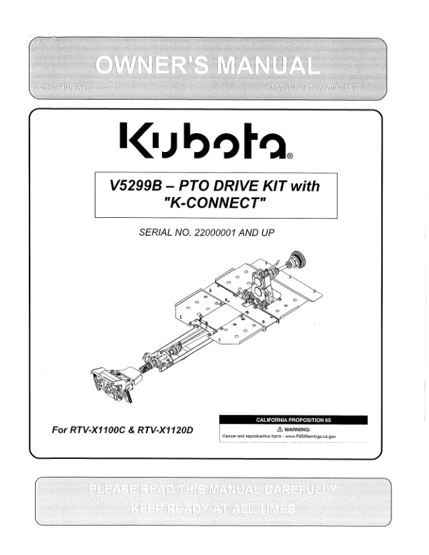 Kubota V5299B PTO Drive Kit Operator Manual - Image 2