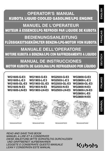 Kubota WG1605 WG1903 WG2503 WG3800 Engines Operators Manual - Image 2