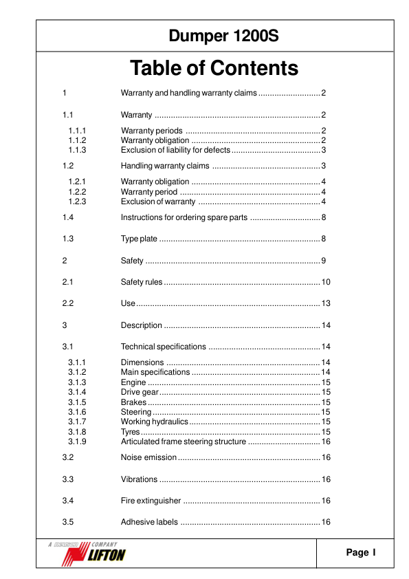 Neuson 1200S Dumper Operators Manual - Image 3