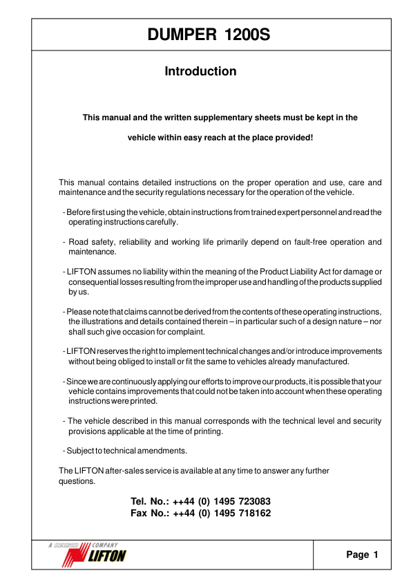 Neuson 1200S Dumper Operators Manual - Image 8