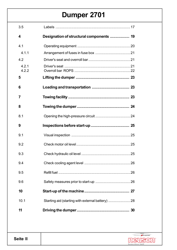 Neuson 2701 Dumper Operators Manual - Image 4