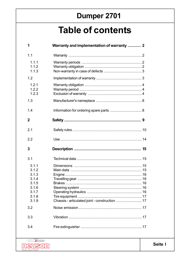 Neuson 2701 Dumper Operators Manual - Image 3