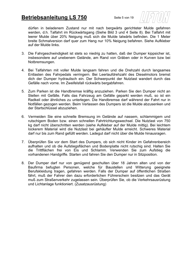 Neuson 750 1002 Dumper Operators Manual - Image 7