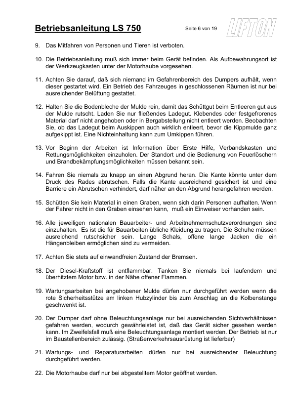 Neuson 750 1002 Dumper Operators Manual - Image 8