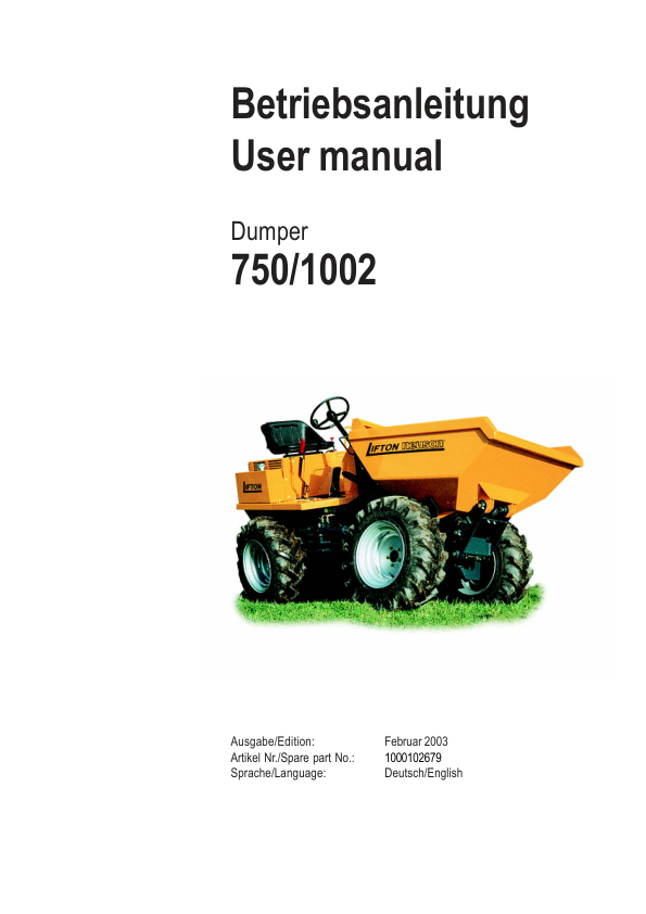 Neuson 750 1002 Dumper Operators Manual - Image 2