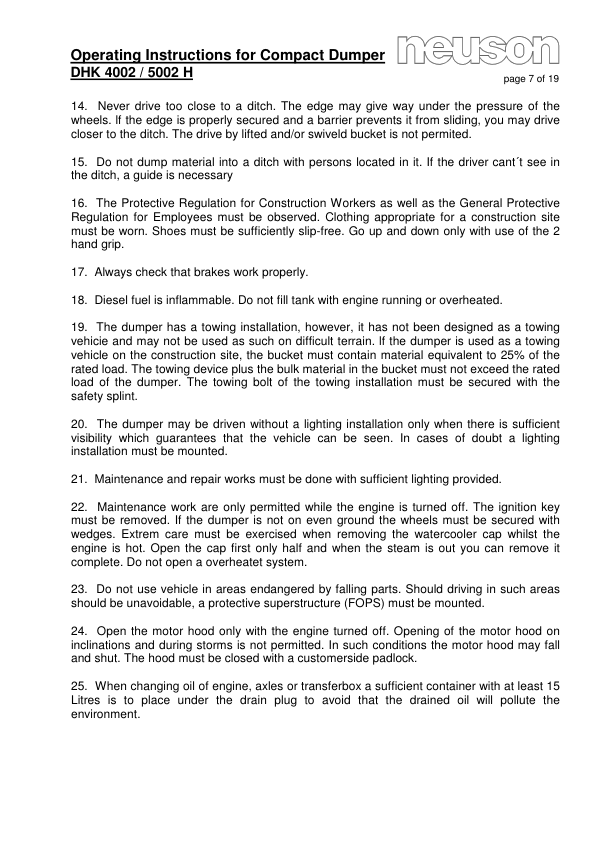 Neuson DHK 4002 5002 Dumper Operators Manual - Image 9