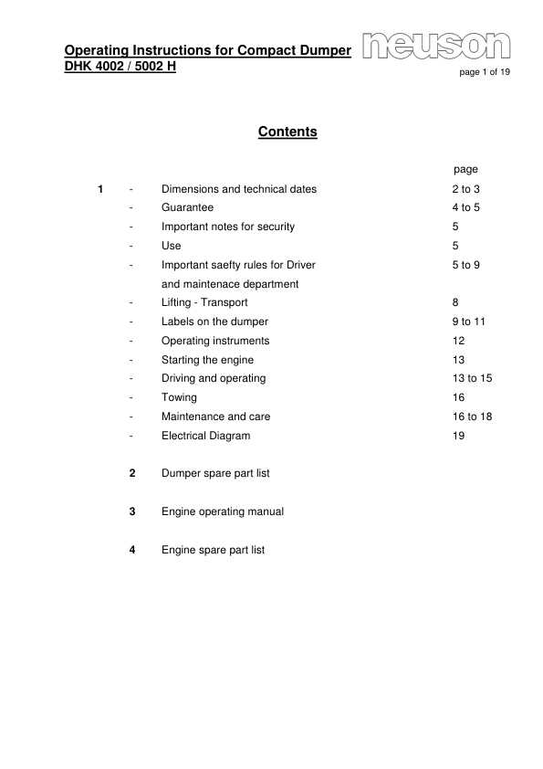 Neuson DHK 4002 5002 Dumper Operators Manual - Image 3