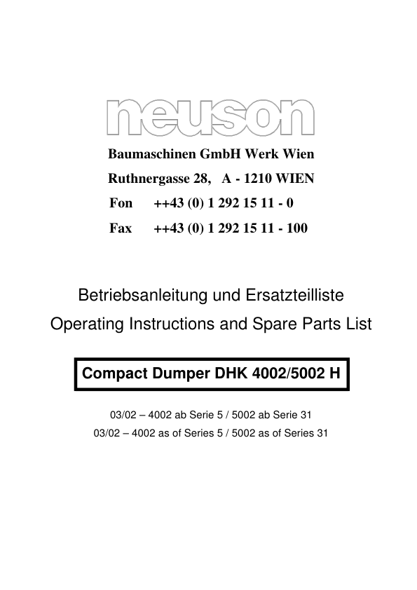 Neuson DHK 4002 5002 Dumper Operators Manual - Image 2