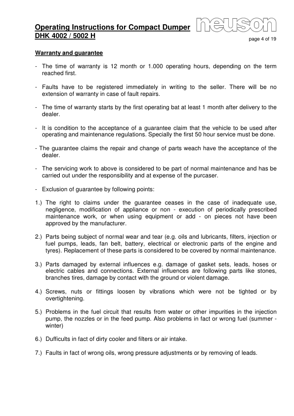 Neuson DHK 4002 5002 Dumper Operators Manual - Image 6