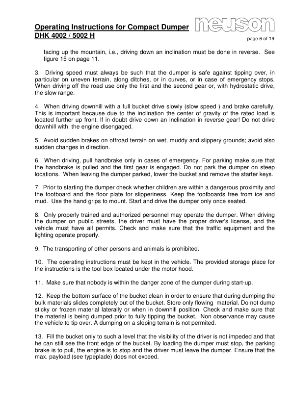 Neuson DHK 4002 5002 Dumper Operators Manual - Image 8