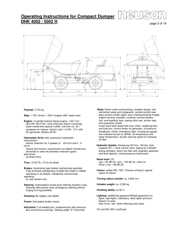 Neuson DHK 4002 5002 Dumper Operators Manual - Image 5