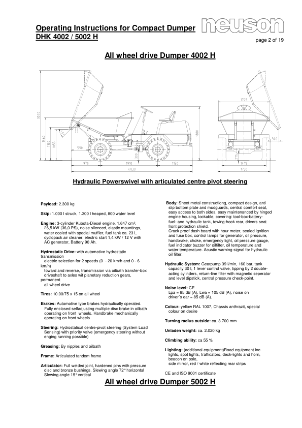 Neuson DHK 4002 5002 Dumper Operators Manual - Image 4
