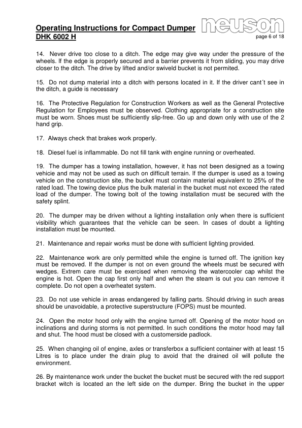 Neuson DHK 6002 Dumper Operators Manual - Image 8