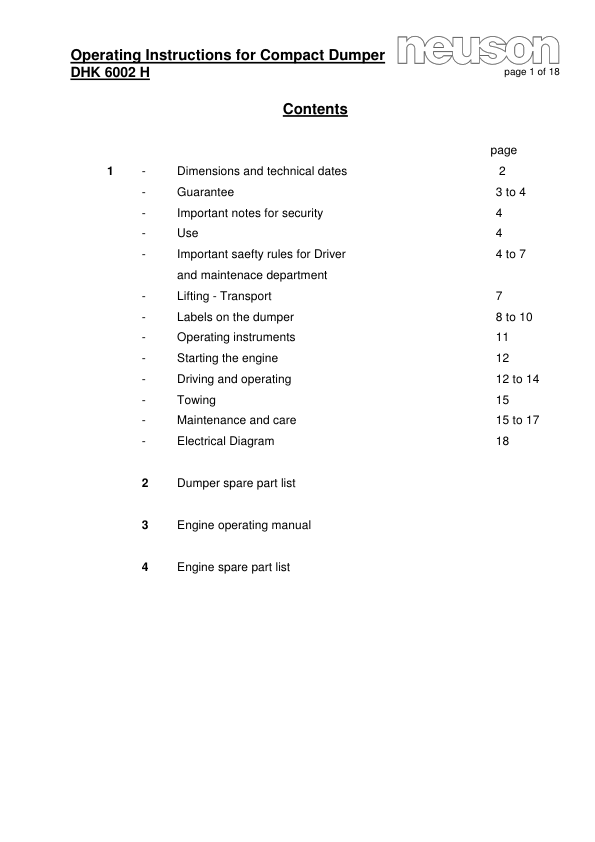 Neuson DHK 6002 Dumper Operators Manual - Image 3