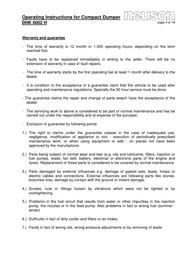 Neuson DHK 6002 Dumper Operators Manual - Image 5