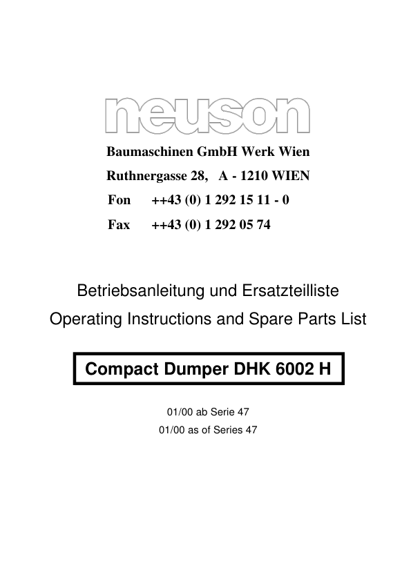 Neuson DHK 6002 Dumper Operators Manual - Image 2