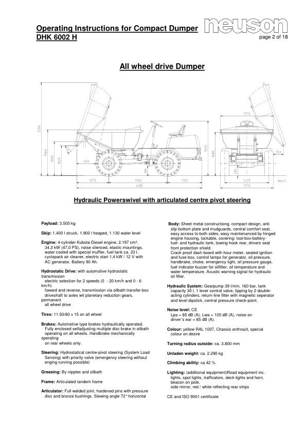 Neuson DHK 6002 Dumper Operators Manual - Image 4