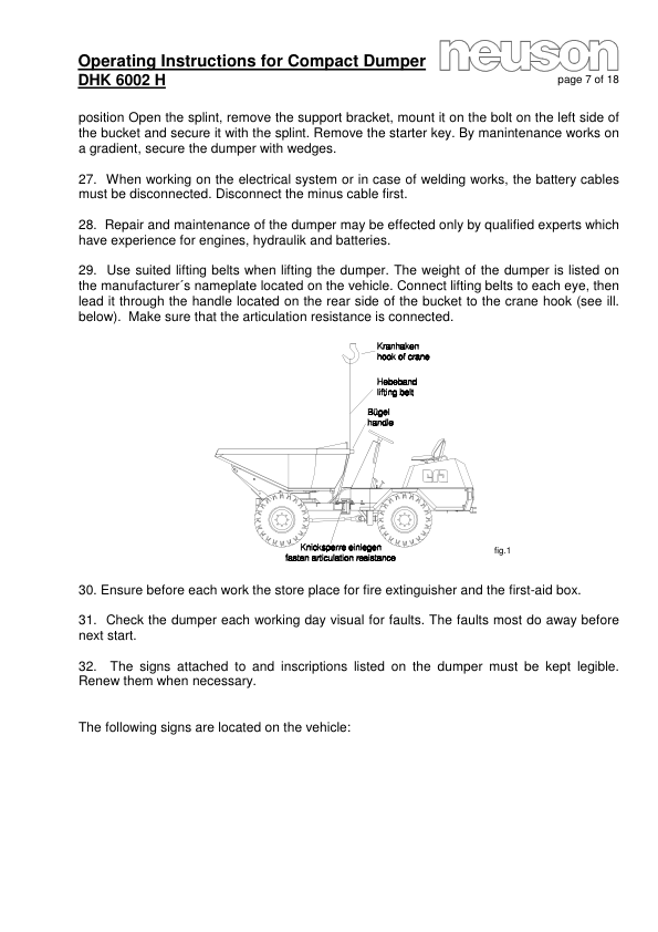 Neuson DHK 6002 Dumper Operators Manual - Image 9